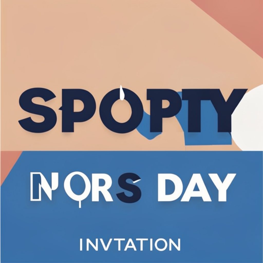 Sports day invitation card design with bold typography, school crest, and athletic imagery in blue and gold tones.